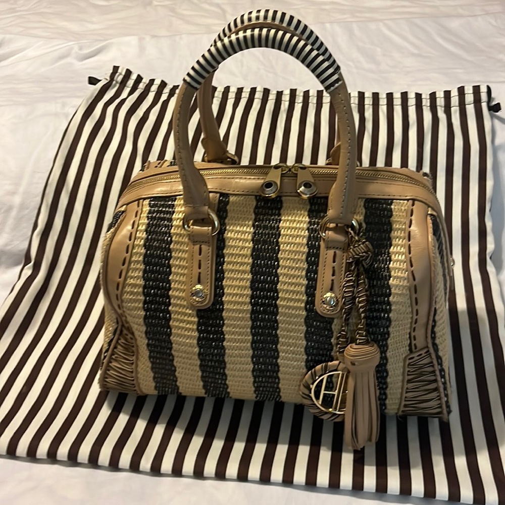 Henri Bendel leather and straw bag